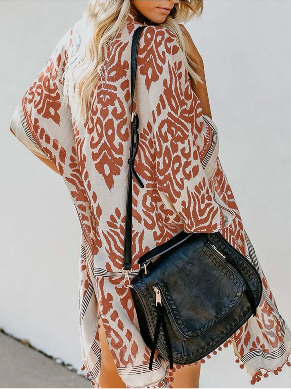 2/30$ NWOT Terracotta & Cream Patterned Boho Kimono-Beach Cover Up - Picture 3 of 8